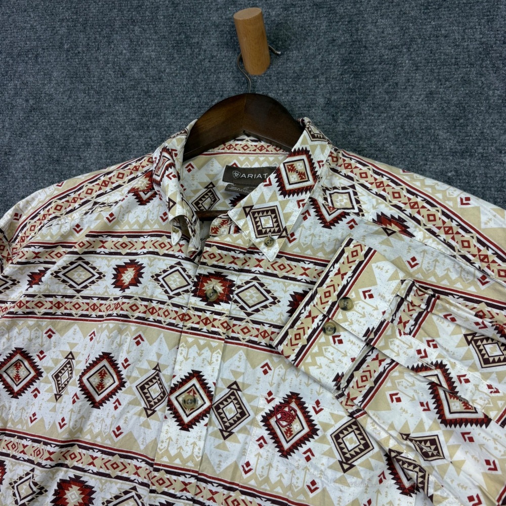 Ariat Button Down Shirt Mens XL Cream Aztec Geometric Western Long Sleeve Cotton